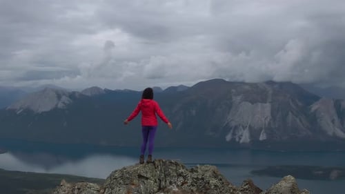 Adventurous Girl Hiking Up Nares Mountain