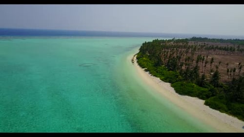 Aerial drone shot sky of beautiful bay beach lifestyle by blue green sea and white sand background o