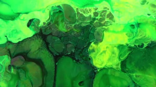 Abstract Fluid Art with Flowing Green Paint