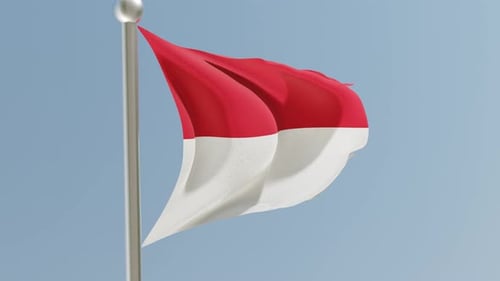 Animated Indonesia Flag Waving on Pole