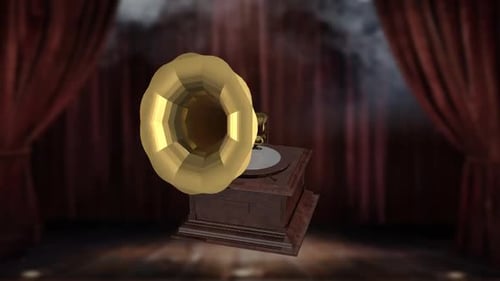 Vintage 3D Gramophone Rotating on Transparent Background