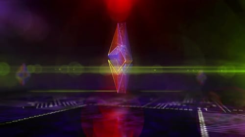 Futuristic Rotating Geometric Symbol with Digital Effects