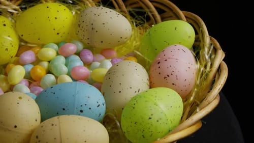 Basket Filled with Colorful Easter Eggs