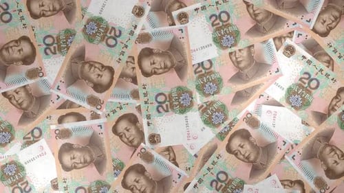 Falling Chinese Renminbi 20 Yuan Banknotes Loop Background