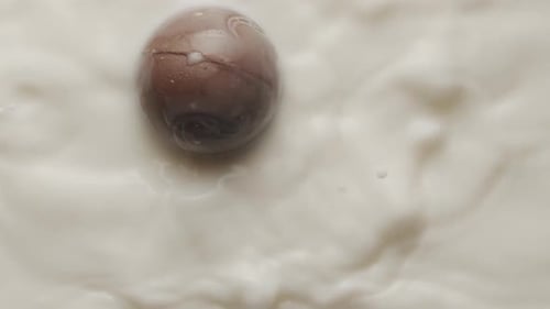 Chocolate Sphere Splashing into Milk in Slow Motion