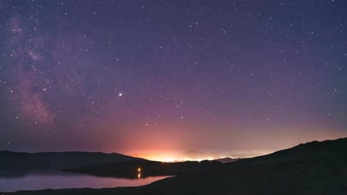 Starry Night Over the Island Olkhon, Olkhon Island, Lake Baikal, Irkutsk Region, Russia, Timelapse