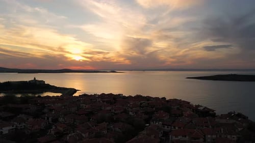 Beautiful Sunset At The Black Sea, Bulgaria, 4K Aerial Drone Footage