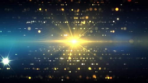 Shimmering Golden Particles Background with Central Light Flare