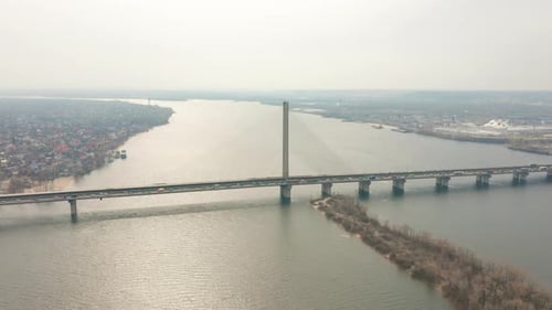Bridge with Trafic Over the River Aerial Drone Footage.
