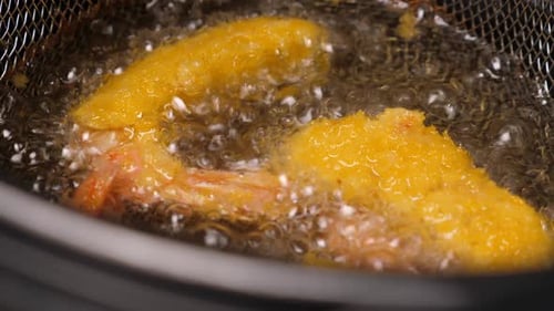 Cooking Tempura Shrimps in Deep Fryer