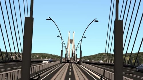 Personenzüge, die auf der Brücke vorrücken, 3D-Animationsvideo.