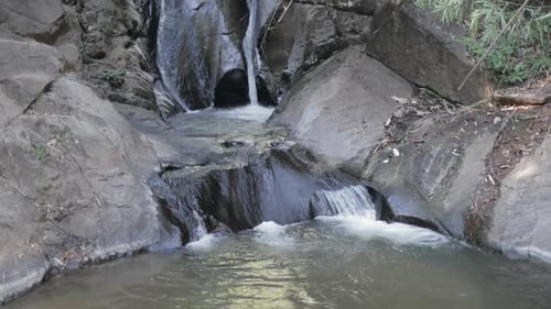 Crystal Waterfall Flow Rocky Wall Mountain River
