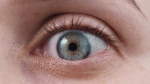 Female Woman Open Eye, Close Up. Caucasian Adult Woman, Isolated