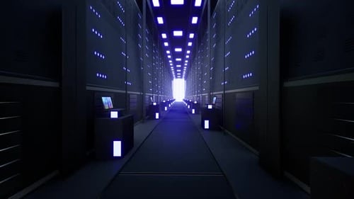 Futuristic Server Room Data Center Technology Tunnel Animation