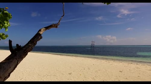 Aerial top view travel of relaxing shore beach break by blue sea and white sandy background of a day