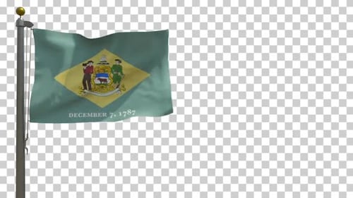 Flagge des Bundesstaates Delaware (amerikanische Flagge) auf Fahnenmast mit Alphakanal - 4K