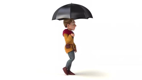 Animated 3D Character Walking with an Umbrella