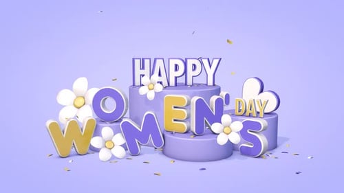 Happy Women's Day 3D Greeting with Confetti and Flowers