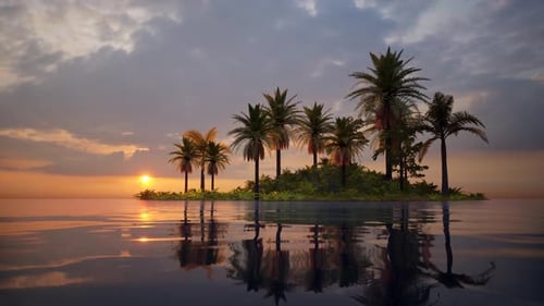 island in the middle of the sea. sunset