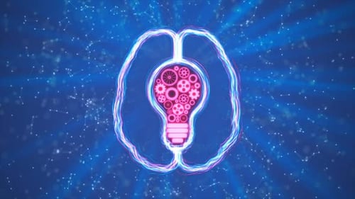 Neon Brain and Lightbulb Idea Reveal with Glitch Effect