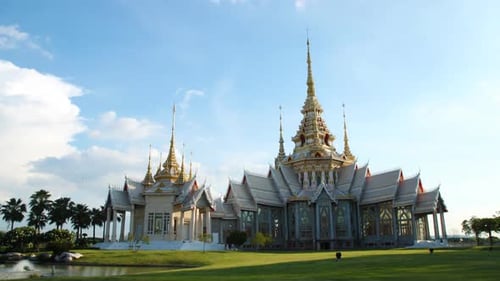 timelapse,clouds move or running over buddha thai temple