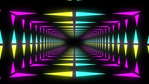 Animation of tunnel of multi coloured bright triangles