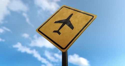 Animated Airplane Sign with Blue Sky and Clouds