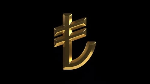 Golden Turkish Lira Symbol 3D Rotation for Financial Content