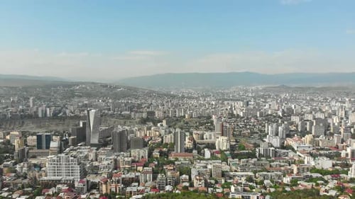 Turtle lake road with cyclists and Vake district area in Tbilisi
