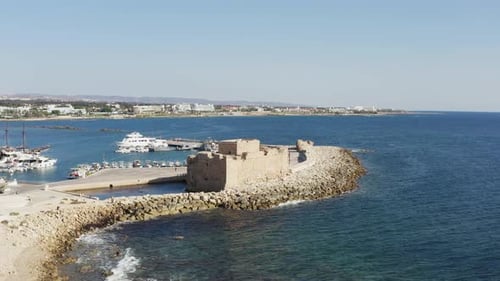 Drone Flying Over the Old Historic Fort That Stands on the Shores