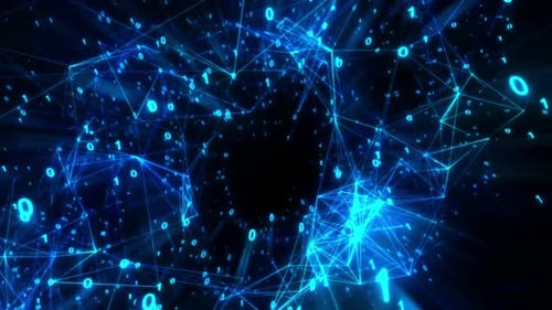 Futuristic Digital Network with Glowing Binary Code Animation