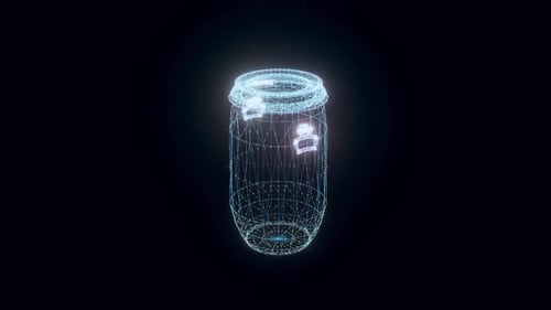 Rotating Holographic Wireframe Jar with Neon Glow