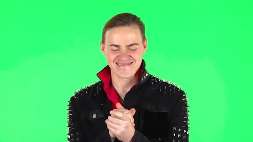Guy Waiting in Anticipation with Pleasure. Green Screen