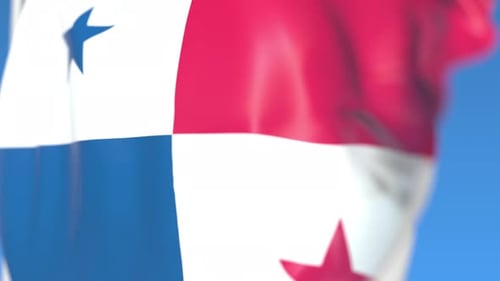 Realistic Panama Flag Waving Loop with Blue Sky Background
