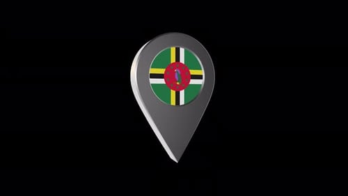 Rotating 3D Map Pin with Dominica Flag