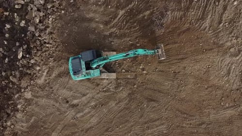 Excavator Digging Dirt Aerial Birds Eye View