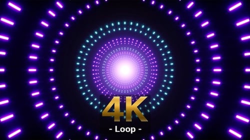 Pulsing Neon Light Circles Tunnel Loop Background