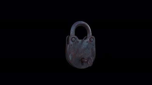 Vintage Rusty Padlock Key Unlocking Animation
