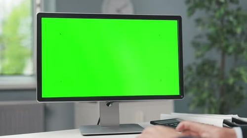 Businessman Typing on Pc with Chroma Key
