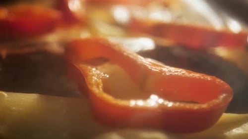 Close Up of Vegetables in the Oven Cooking