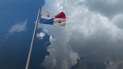 Realistic Waving Panama Flag with Dynamic Clouds Background