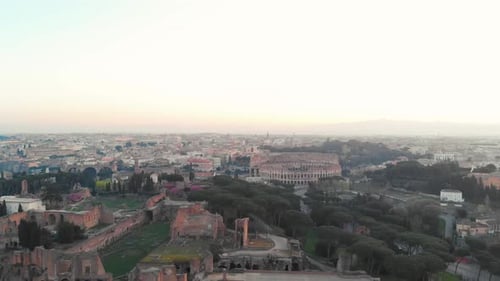 Aerial View of Colosseum in Rome at Sunset