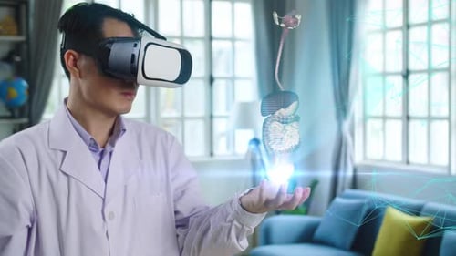 Doctor Using VR Headset with Hologram