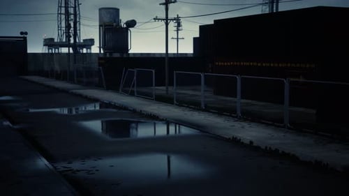 Industrial Zone in Dark Cloudy Weather