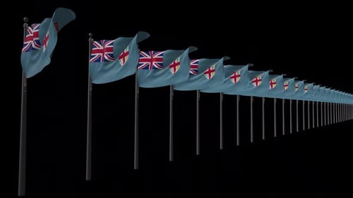 Row of Waving Fiji Flags Animation