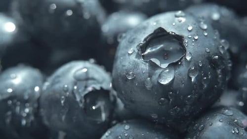 Extreme Close Up of Fresh Blueberries with Water