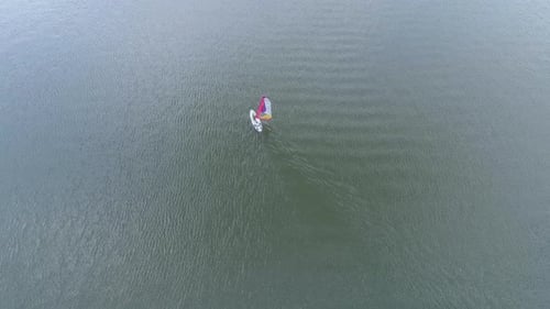 Aerial view of windsurfing