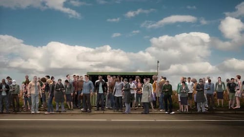 Large Diverse Crowd of Animated People Standing