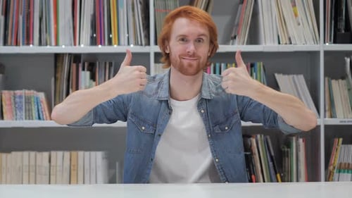 Thumbs Up By Man at Work Both Hands