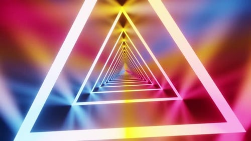 Vj Loop Background Of Rotated Triangle Neon Lamps With Different Colors HD